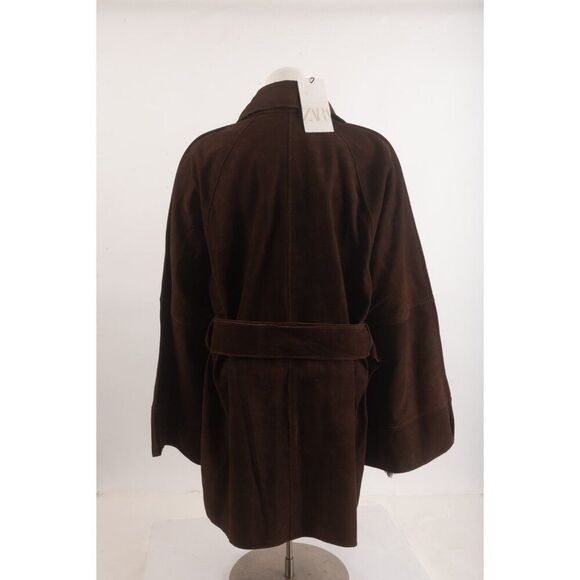 Zara Womens Suede Leather Trench Coat Jacket Brown M Oversized NWT 3461/763 - Picture 7 of 8